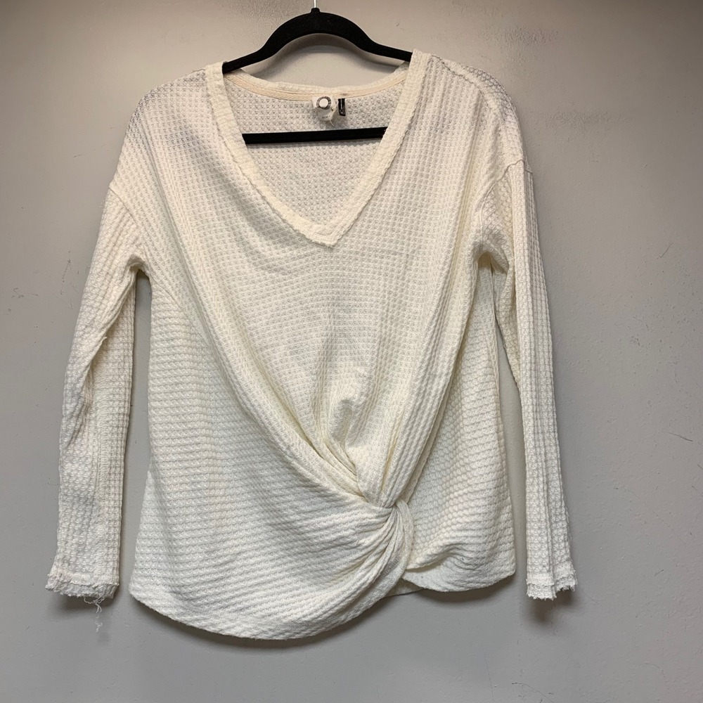 Akemi + Kin Anthropologie Top Womens XS Ivory Excellent Front Twist Waffle Knit